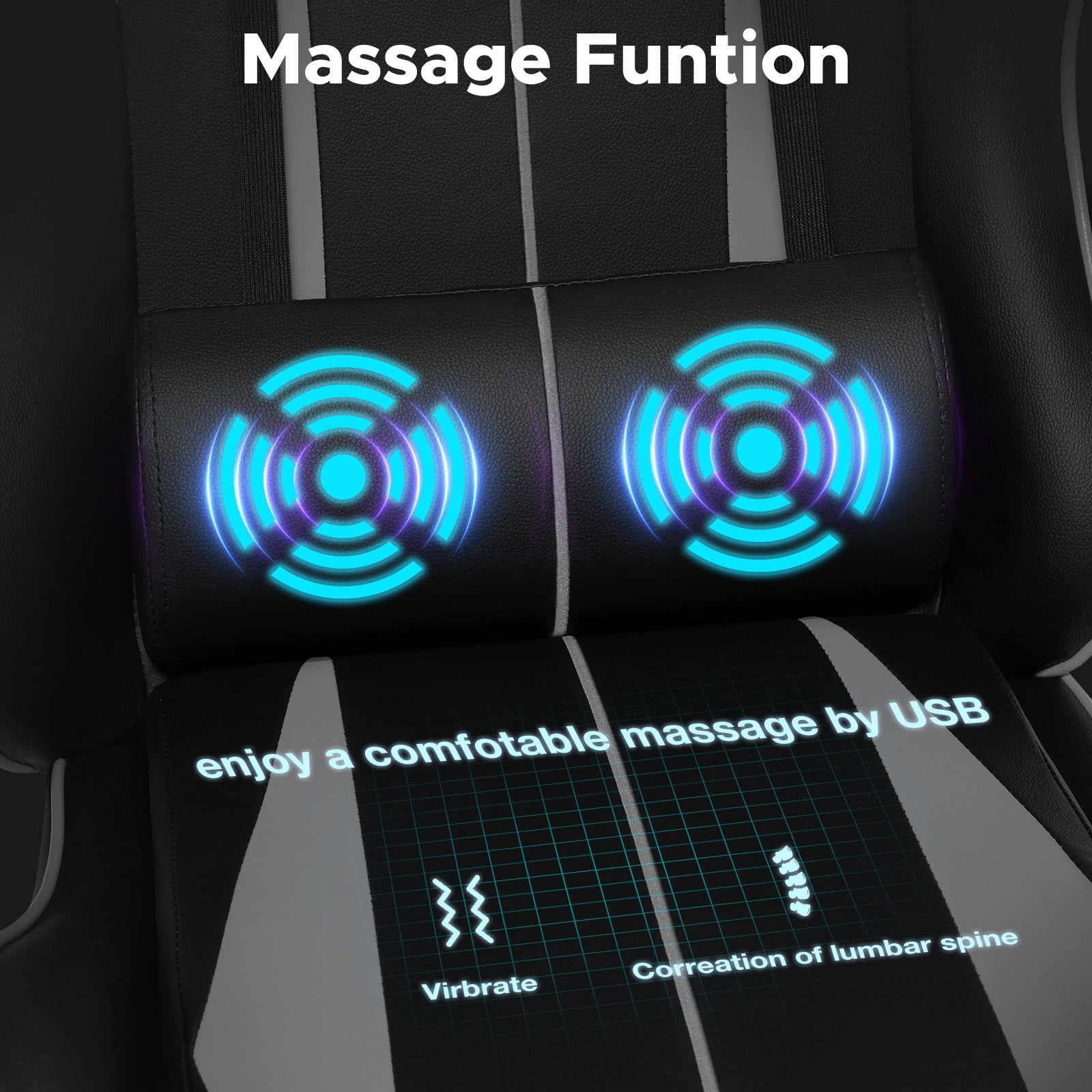 Hoffree Gaming Chair Massage Game Chair with Footrest and Massage Lumbar Support Ergonomic Computer Chair Height Adjustable with Swivel Seat and Headrest