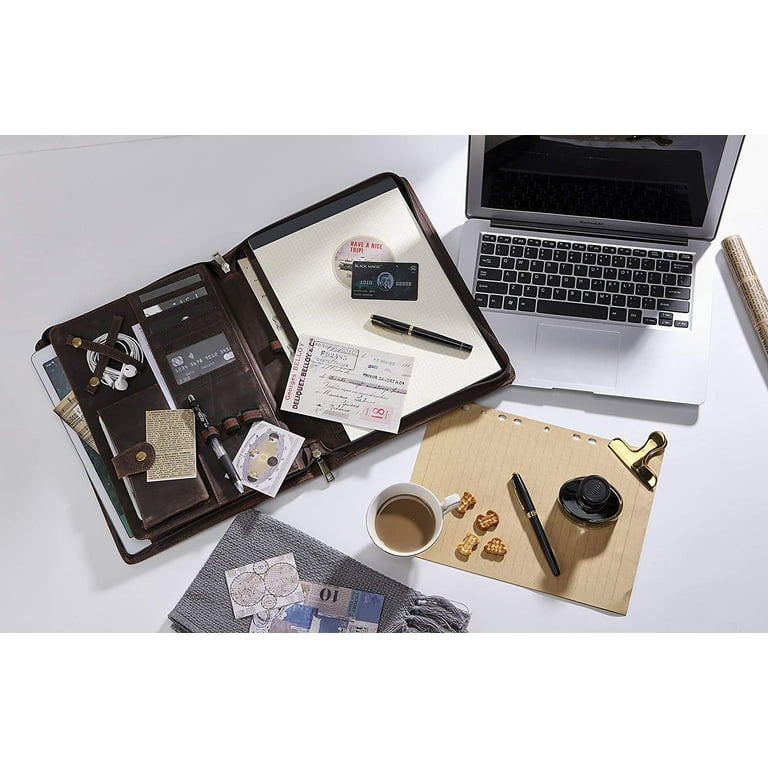 AZXCG Leather Portfolio Folder for Men, A4 Personlized Resume