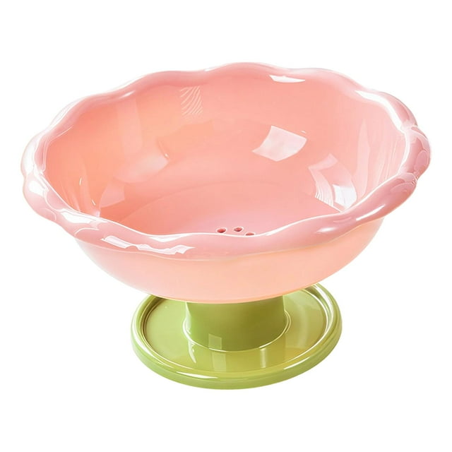 Frutero con forma de flor y orificios de drenaje, 26 x 14 cm. Ideal para mesa. Plato versátil y resistente para aperitivos. Base desmontable. Rosa