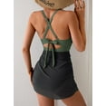 thumbnail image 3 of Women Mesh One Piece Swimdress Swimsuit Tummy Control V Neck Cutout Bathing Suit Wrap Drawstring Sarong Swimwear, 3 of 5