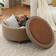 thumbnail image 3 of 24Inch Round Storage Ottoman with Tray, Modern Tufted Fabric Circle Coffee Table with Storage, Upholstered Ottoman with Removable Top for Living Room, Bedroom, Brown, 3 of 13