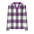 thumbnail image 4 of UPPADA Womens Fall Long Sleeve Tops Button Down Henley V Neck Shirts Dressy Casual Fall Striped Blouses for Women Business Outfits Fall Purple,XL, 4 of 5