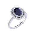 thumbnail image 2 of SuperJeweler 1 1/2 Carat Oval Shape Created Sapphire and Double Halo Diamond Ring In Sterling Silver For Women, 2 of 5