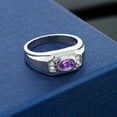 thumbnail image 3 of Gem Stone King Men's 925 Sterling Silver Purple Amethyst and White Created Sapphire Ring (1.26 Cttw, Gemstone February Birthstone, Oval 8X6MM,, Size 12), 3 of 3