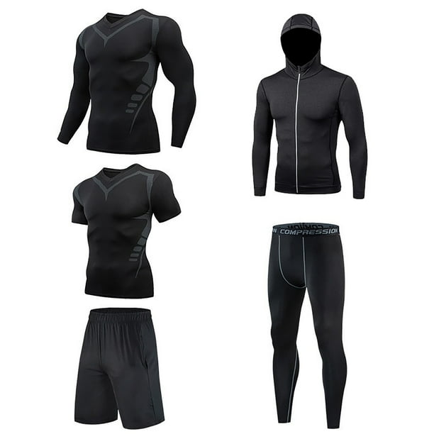 Chaqueta de 5 piezas para hombre Four Seasons de secado rápido para ocio y fitness + mangas largas + mangas cortas + pantalones cortos + pantalones Fridja fhjkhfk456897
