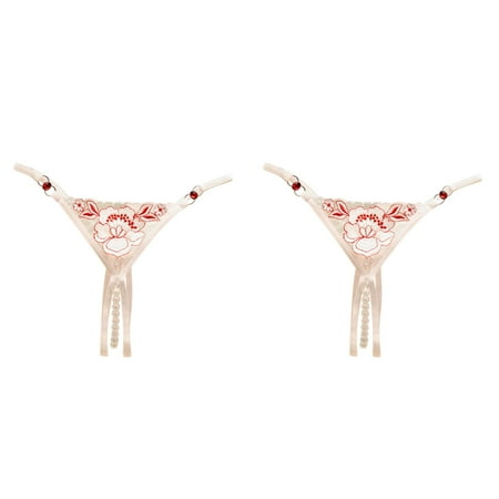 LWNYDPLSD 2Pcs Women s Panties Flower Embroidered Underwear Mesh Briefs Glitter Waist Band Panty Pack Lace Briefs Hollow Out Panties Crochet Lace Up Panty Thongs G String Underwear