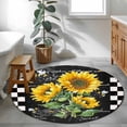 thumbnail image 4 of Sunflower Black Round Area Rug 4 FT, Non Slip Indoor Outdoor Rug, Vintage Farm Bee Black White Plaid Washable Soft Circular Carpet Non-Shedding Floor Mat for Coffee Table Nursery Foyer Balcony, 4 of 8