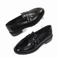 thumbnail image 4 of Pennysue Women's Patent Leather Loafers with Decorative Buckle Round Toe Chunky Heel Slip On Casual Dress Shoes for School Work Daily Wear, 4 of 7