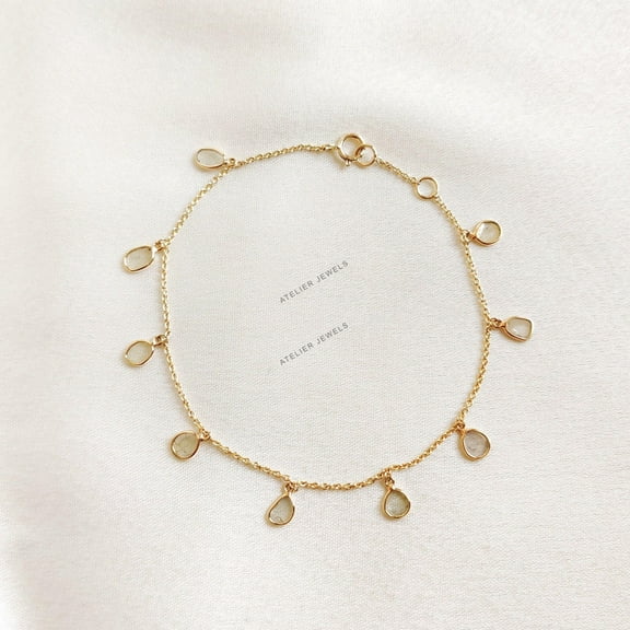 Natural Diamond Polki Bracelet, 14K Solid Yellow Gold Diamond Slice Bracelet, Dainty Diamond Slice Bracelet, April Birthstone Bracelet