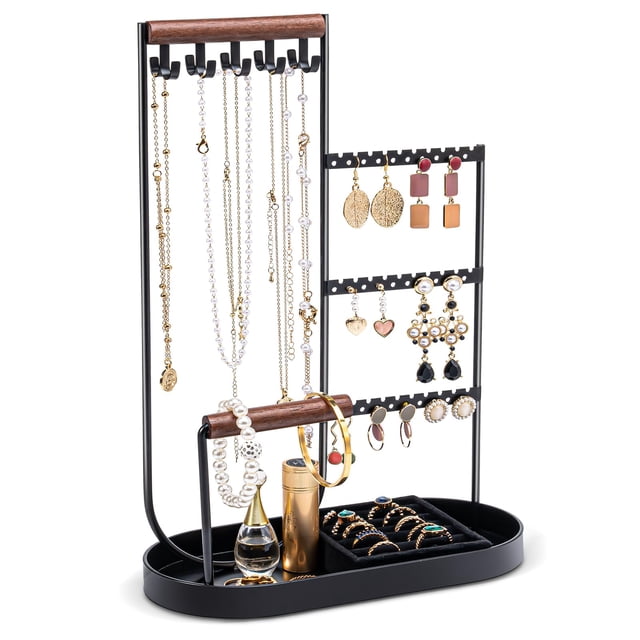 Organizador de joyas ProCase, soporte para joyas con bandeja para anillos, color negro