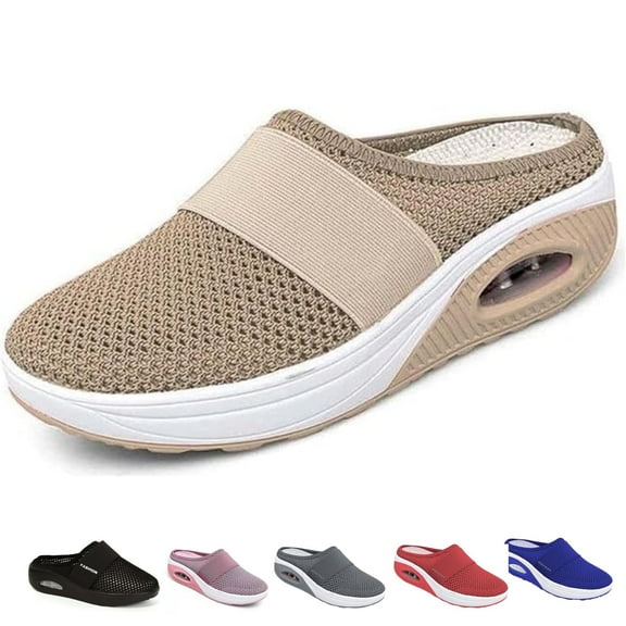 CHICVOMEY Women's Orthopedic Walking Shoes Air Cushion Slip On Mule Diabetic Friendly with Arch Support Non-Slip Platform Sole Breathable Mesh Sneakers for Women
