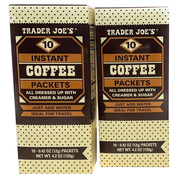 Trader Joe's Instant Coffee Packets with Creamer & Sugar 10 Packets, 4.2 Oz (Pack of 2)