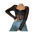 thumbnail image 4 of Seyurigaoka Women's Sexy Bustier Corset Top Long Sleeve Square Neck Mesh Crop Tops Vintage Backless Boned Bustier Bodyshaper Shirts, 4 of 9