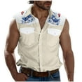 thumbnail image 1 of Camisas de Cuello para los Hombres de Moda Casual Imprimir Turndown Cuello sin Mangas Bolsillos Deportivos Tanque, Ligero Top de Verano, 1 of 5