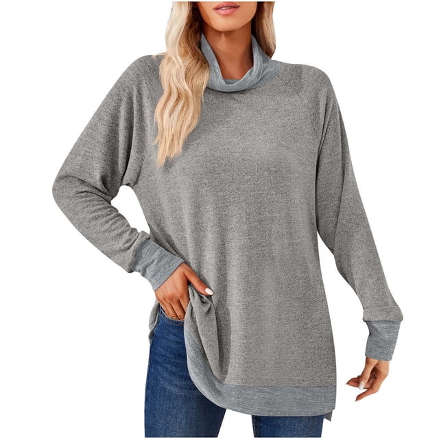 Yuyuzo Fall Tops pour Femmes Manches Longues Stand Col Côté Divisé Pull Tops Lâches Chemises de Mode