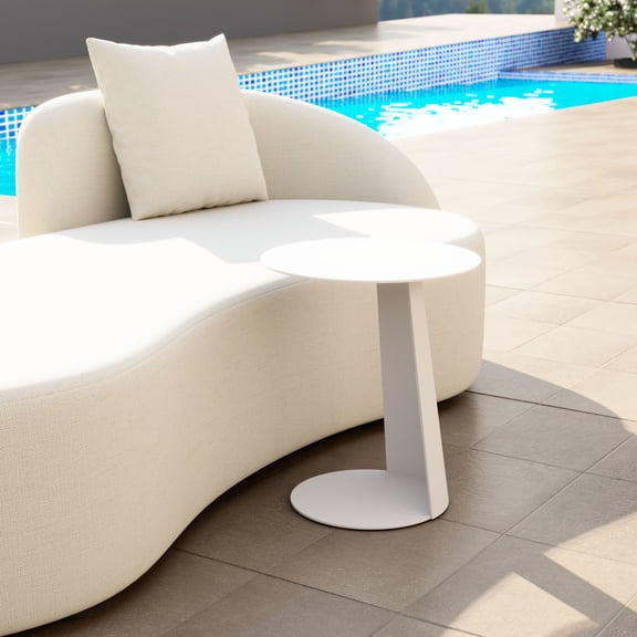 Sunny Isles Side Table White End Table, Modern Style, Powder Coated Aluminum round shape tabletop, Aluminum, Outdoor Living