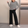 thumbnail image 5 of Knit Lounge Set for Women 2 Piece Striped Loungewear Sweater Cardigan and Wide Leg Pants Outfits Fall Casual Loose Suits (Black Free Size), 5 of 5