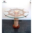thumbnail image 4 of Authentic Wood Crafted Coffee Table with Thick Glass Top | Maritime Ship Wheel Tables with Rope Pillar (30 Inches), 4 of 4