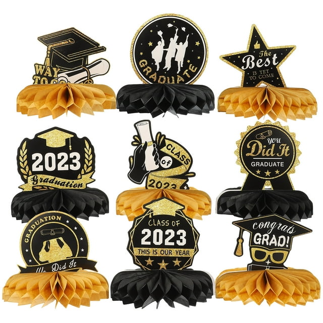 CIMAXIC Party 9pcs Graduation Party Decorations Graduation Season Honeycomb Centerpieces Graduation Table Decor,7.09"X5.91"X5.91"