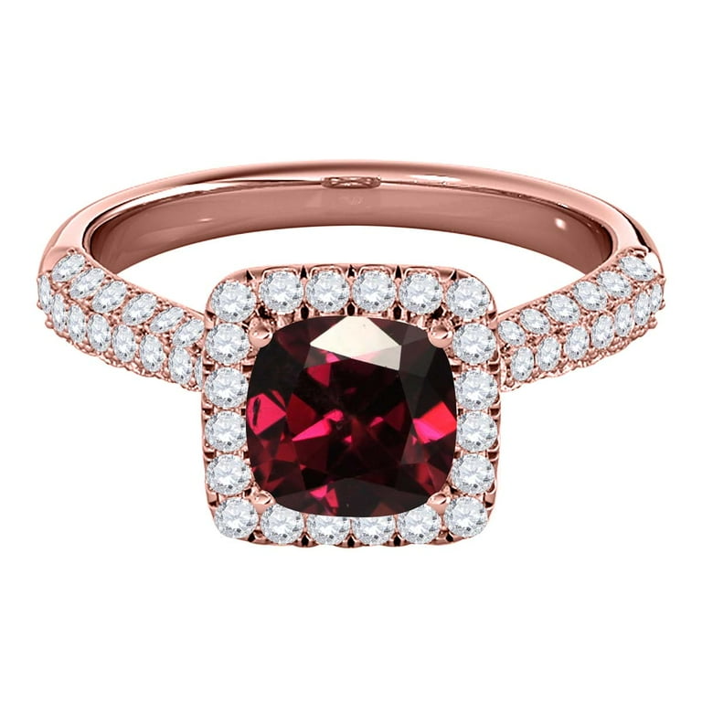 Rings for Women 0.98 Carat Diamond and Cushion Cut Garnet Ring