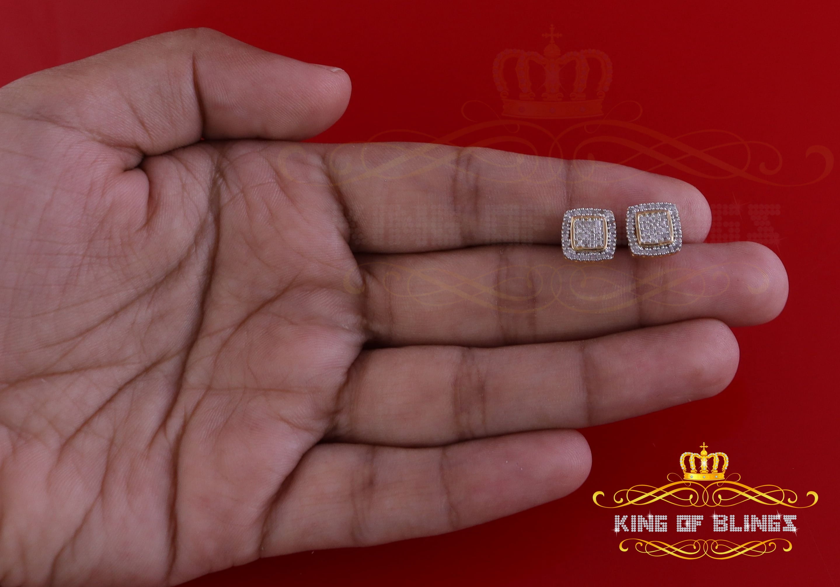King of Bling's 0.75ct Diamond 925 Sterling Silver Hip Hop Yellow Stud Earring For Men / Women