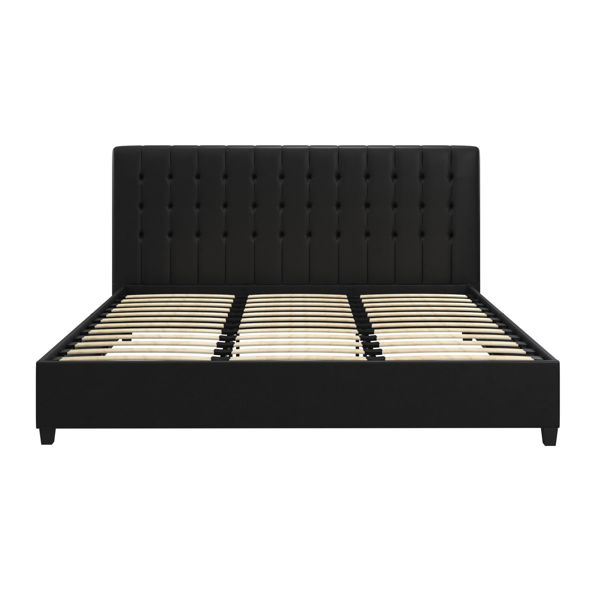 DHP Emily Upholstered Bed, Black Faux Leather, King