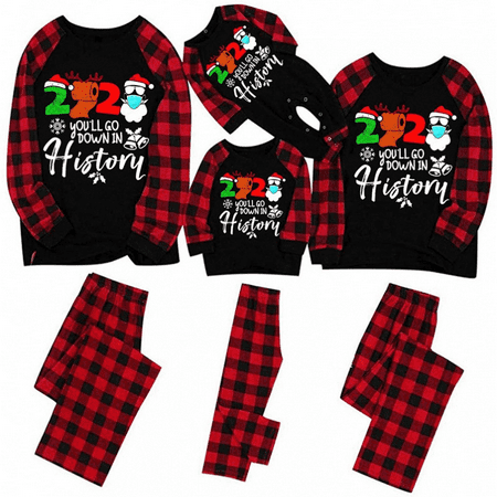 

IZhansean Christmas Family Matching Pajamas Set Merry Christmas 2021 Tops+Plaids Pants Sleepwear Set For Adult Kids Baby