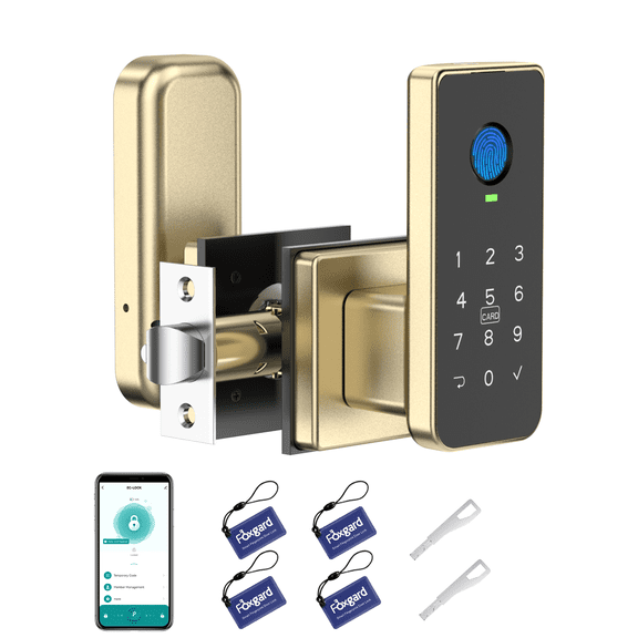 Foxgard Fingerprint Door Lock with Keypad and Fingerprint, Biometric Fingerprint Exterior Electronic Lock for Home, Easy to Install，Gold