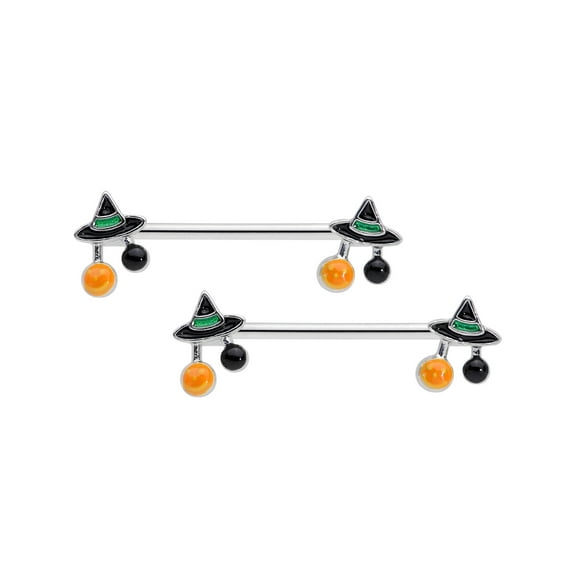 Body Candy 14G Womens Nipplerings Piercing 316L Steel 2Pc Trick or Treat Witch Hat Nipple Ring Set 5/8"