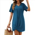 thumbnail image 1 of Vestido de Verano para Mujer, con Escote en V y Mangas , Color Azul Lago, Talla XL, 1 of 8