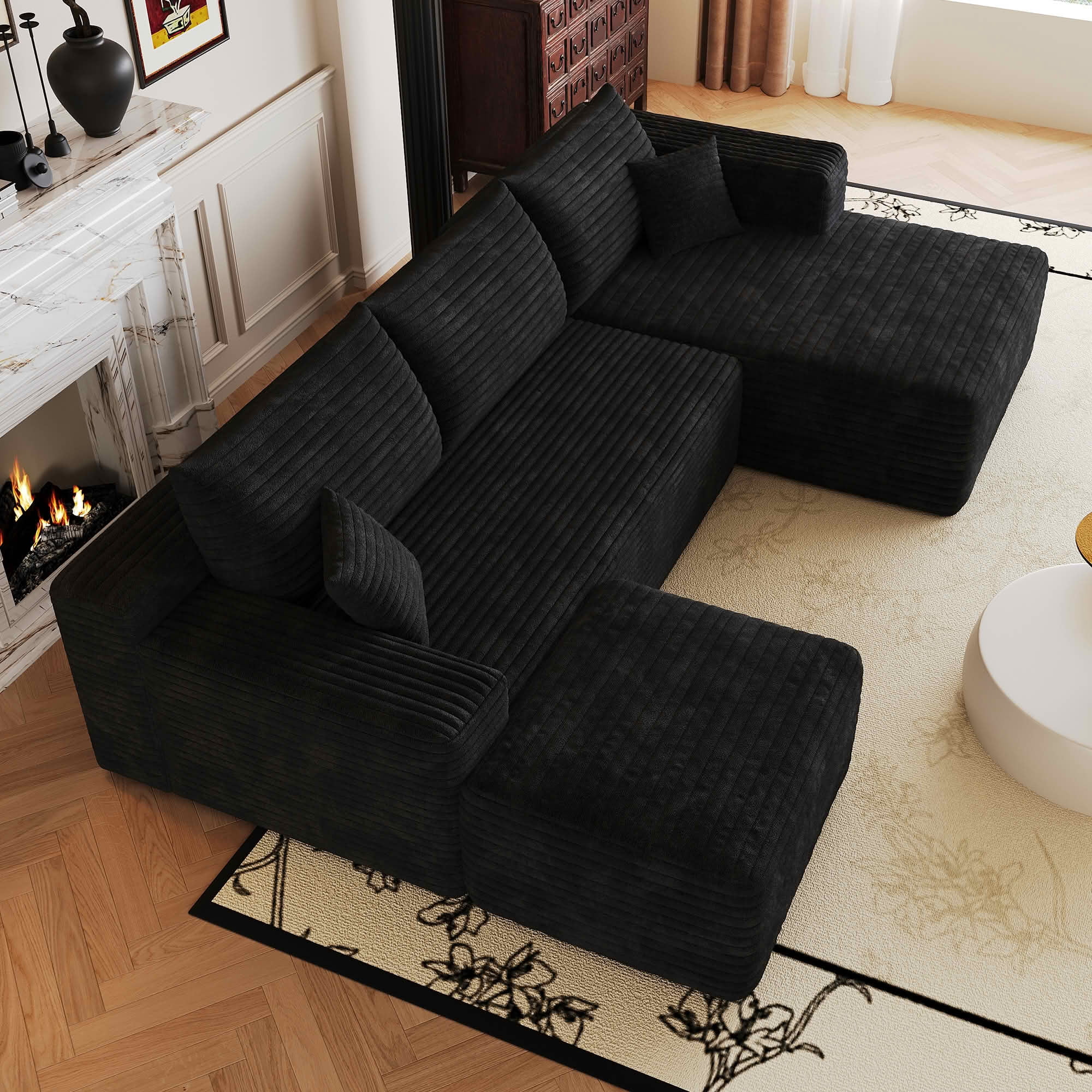 MAYEERTY 103 Inch Cloud L Shaped Sectional Sofa, Plush Corduroy Deep Seat Corner Couch, No Assembly Modern Minimalist Sofa for Living Room Apartment
