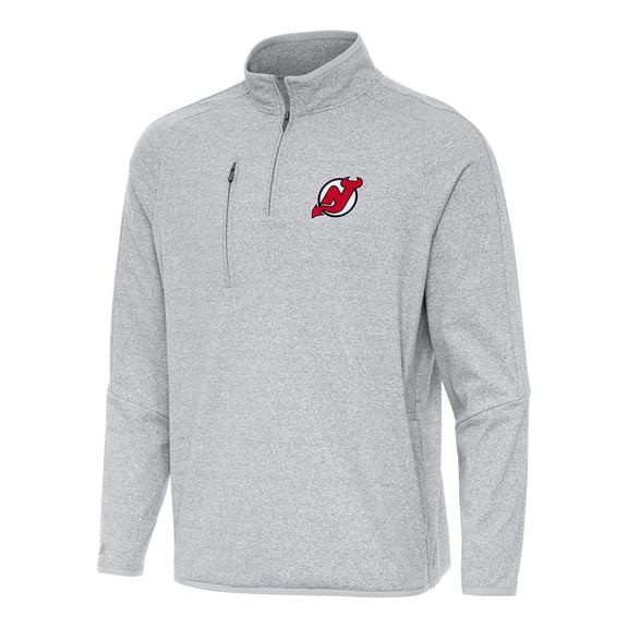 Men's Antigua Heather Gray New Jersey Devils Certain Quarter-Zip Tri-Blend Sweatshirt