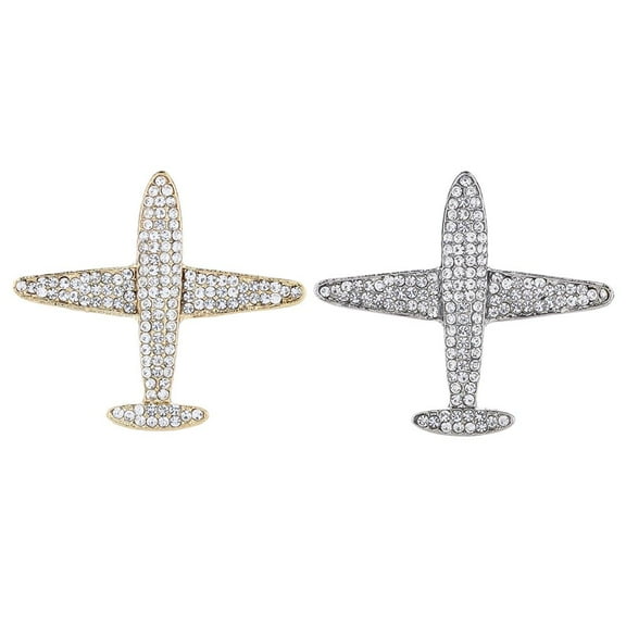 2pcs Airplane Brooch Pin Lapel Corsage Party Crystal Rhinestion Badge for Men