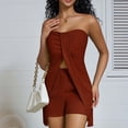 thumbnail image 5 of EINCcm Women Y2k 2 Piece Pants Set Strapless Off Shoulder Tube Tops High Waist Shorts Set Summer Outfits, 5 of 7