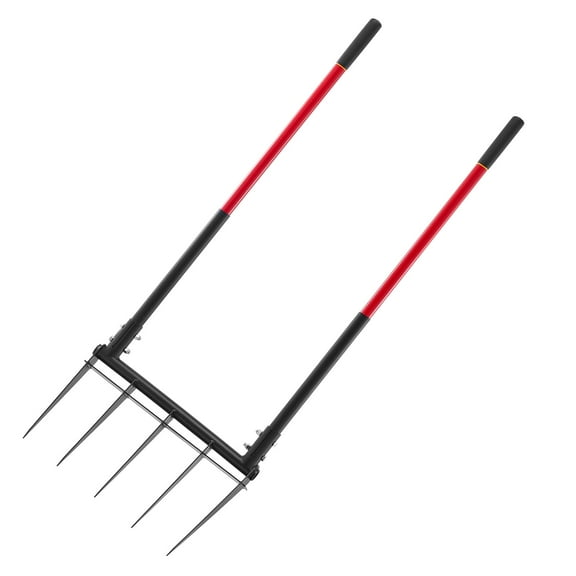 VEVOR Broad Fork, 5-Tine Pitchfork with Dual Fiberglass Handles, Heavy Duty Garden Fork , Ergonomic U-Shaped Design Broadfork Hand Tiller, Gardening Tool for Composting Transplanting Aeration