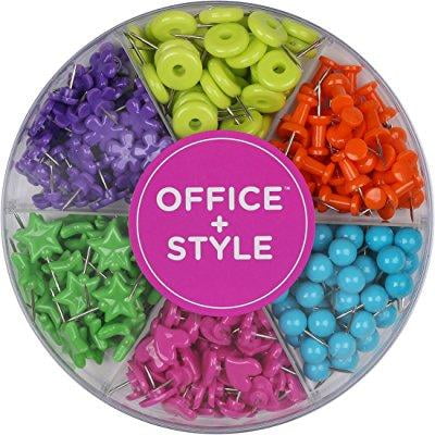 Decorative Metal Push Pins Office Style Decorative Multi-Colored Shaped Push Pins for Home & Office, Six Colors for Different Projects in Reusable Organizing Container, 280 pieces, By Office + Style ()