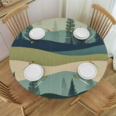 

Ollo0ord Round Tablecloth Fitted Elastic Table Cover Waterproof Table Cloth for Dinner Party Picnic Camping Round Table Cover for Indoor Outdoor Green Blue 31 -35
