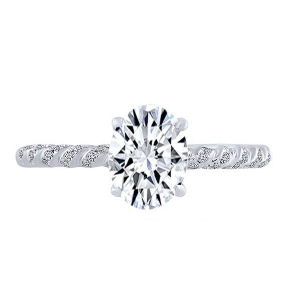 AFFY (0.32 Cttw) Oval & Round White Natural Diamond Semi Mount Engagement Ring In 14k Solid White Gold (I-J Color, I2-I3 Clarity) Ring Size-5