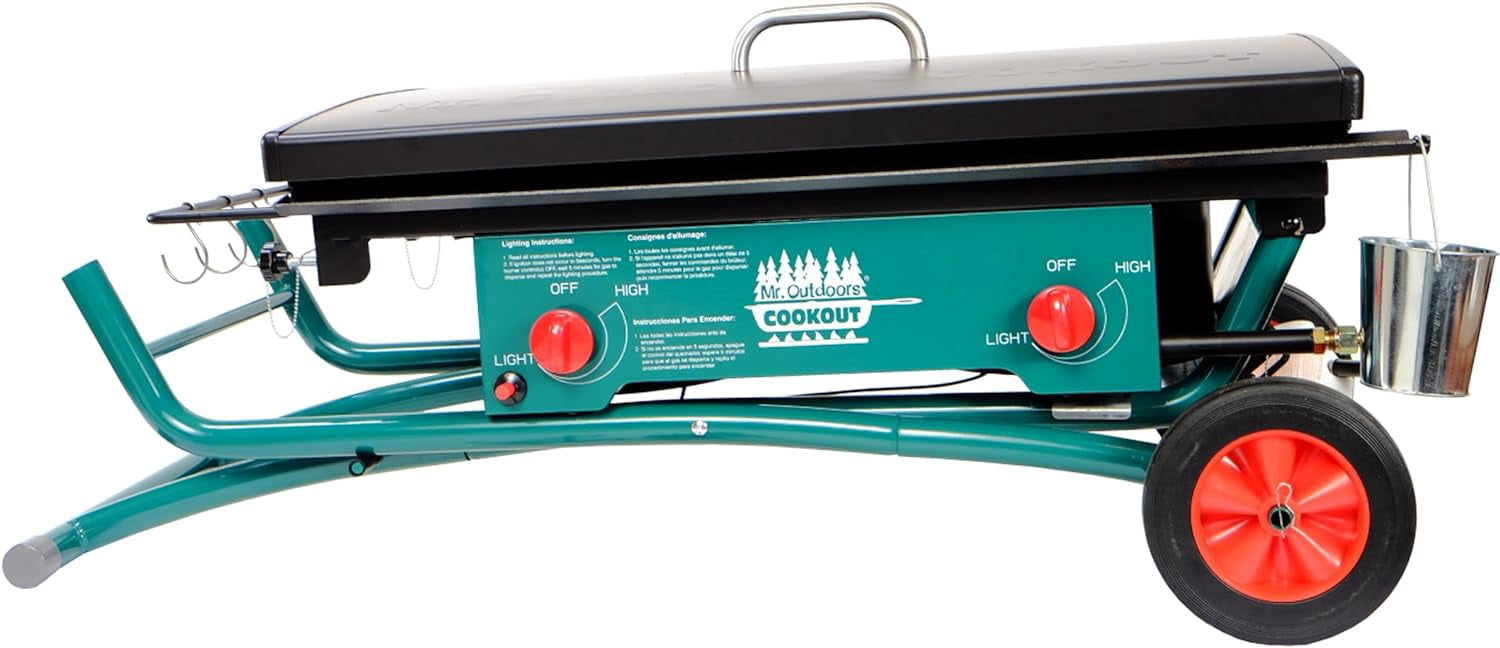 Mr. Outdoors Cookout Portable Cooker 80,000 BTU 2 Burner Camping Stove Gas Grill & Griddle Kit