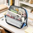 thumbnail image 6 of Standing Pencil Case with Base Large Capacity Stationery Pouch Pen Bag with Zipper for Women Men Blue and White Butterfly, 6 of 7