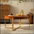 thumbnail image 2 of 33.86"Modern Retro Splicing Round Coffee Table,Fir Wood Table Top with Gold Cross Legs Base(Same SKU:W757127348), 2 of 15