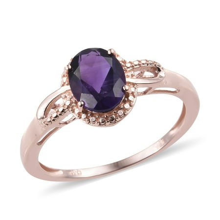 Gold Oval Amethyst - 925 Sterling Silver 14K Rose Gold Plated Oval Amethyst Solitaire Ring for Women Jewelry Size 8 Cttw 1.4