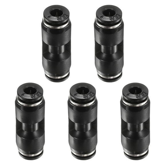 5pcs 5/32" x 5/32" Pneumatic Push to Connect Fittings Straight Union, Black