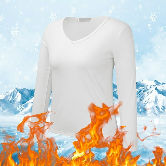 Womens Thermal Top Long Sleeve V Neck Undershirts Fitted Tops Winter Outfits Womens Base Layer