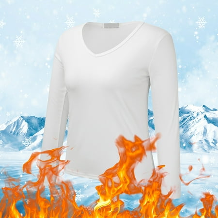 Clearance! Delayuji Women Thermal Top Crew Neck Fleece Lined Thermal Thermal Underwear Slim Tops Long Sleeve Thermal Shirts Winter Tops Womens Thermal Tops Long Sleeve White Xl