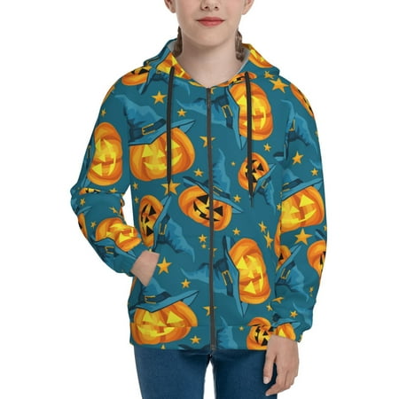 

Hoodies for Teen Girls Boys pumpkins halloween hats Long Sleeve Youth Kids Essentials Zip Up Hoodie Lghtweight Fashion Hoodies & Sweatshirts Jacket Fall Winter Outfits Tops