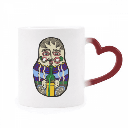 

Russia Russian Matryoshka Nesting Heat Sensitive Mug Red Color Changing Stoneware Cup