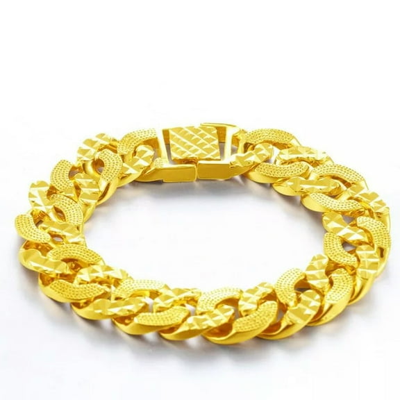 GKNET 24K Gold Plated Cuban Link Bracelets Chain for Men Women Wedding Delicate Jewelry Gift
