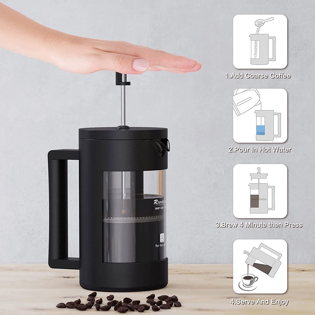 Lowestbest Mini French Squeeze Coffee Machine 12oz, Small Camping French Squeeze Glass 350 Ml Lowestbest Mini French Squeeze Coffee Machine 12oz, Small Camping French Squeeze Glass 350 Ml