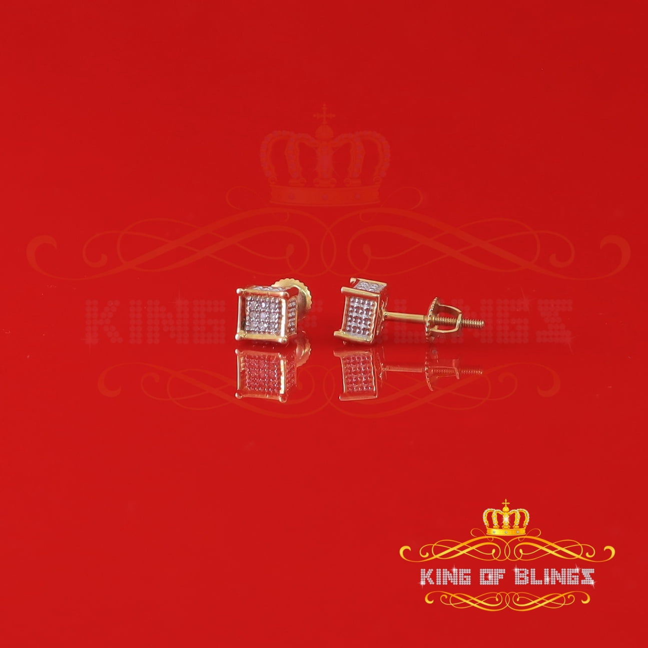 King of Bling's 10K Real Yellow Gold Real Diamond 0.05ct Men's/Women's Square Stud Micro Earring